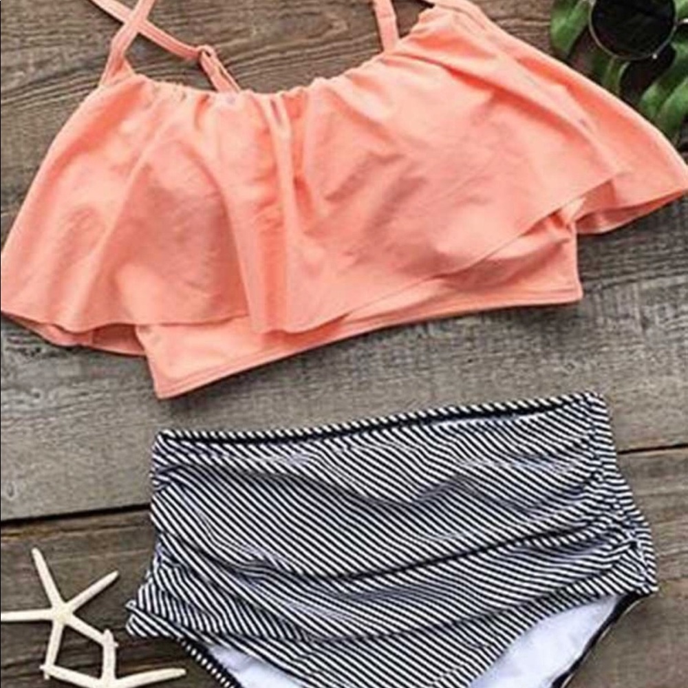 SEASIDE GALE FALBALA HIGH-WAISTED BIKINI CUPSHE